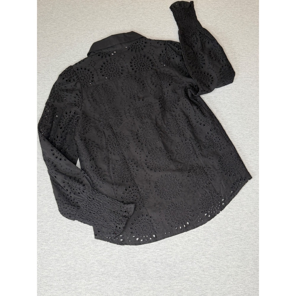 NWT PrettyGarden Black Eyelet Embroidery Button Down Puff Sleeve sm - Picture 5 of 8